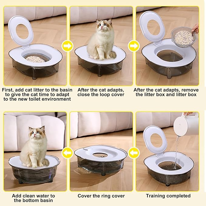 Cat Toilet Training Kit, Portable Litter Box with Flushable Design, Odor Control and Anti-Splash, Large Thickened Pp Material for Kittens and Cats (Light Blue)
