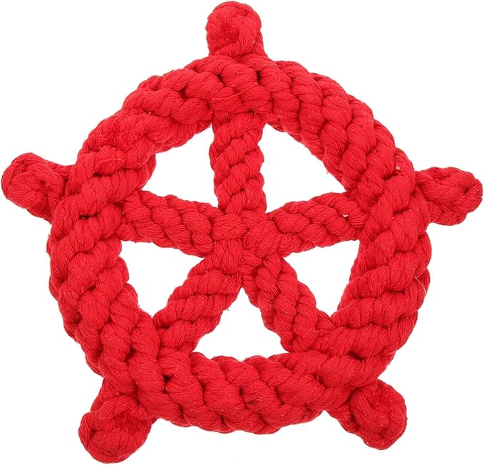 Dog Rope Toy Dog Chew Toys Nautical Wheel Shaped Pet Chew Rope Toy Gift for Dog Cat (Red)