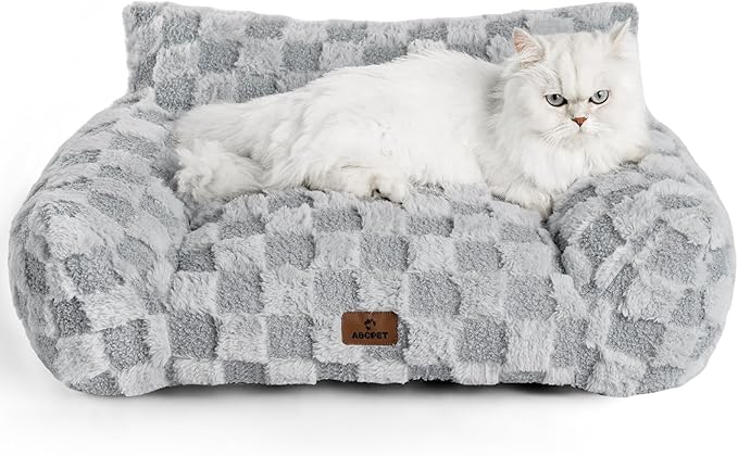 ABCPET Cat Bed Cats Couch for Puppy and Kitten, Fluffy Pet Couch Small Dog Sofa Bed, Supportive Cat Sofa for Indoor Cats, Washable Cover & Non-Slip, 26 inch, Grey