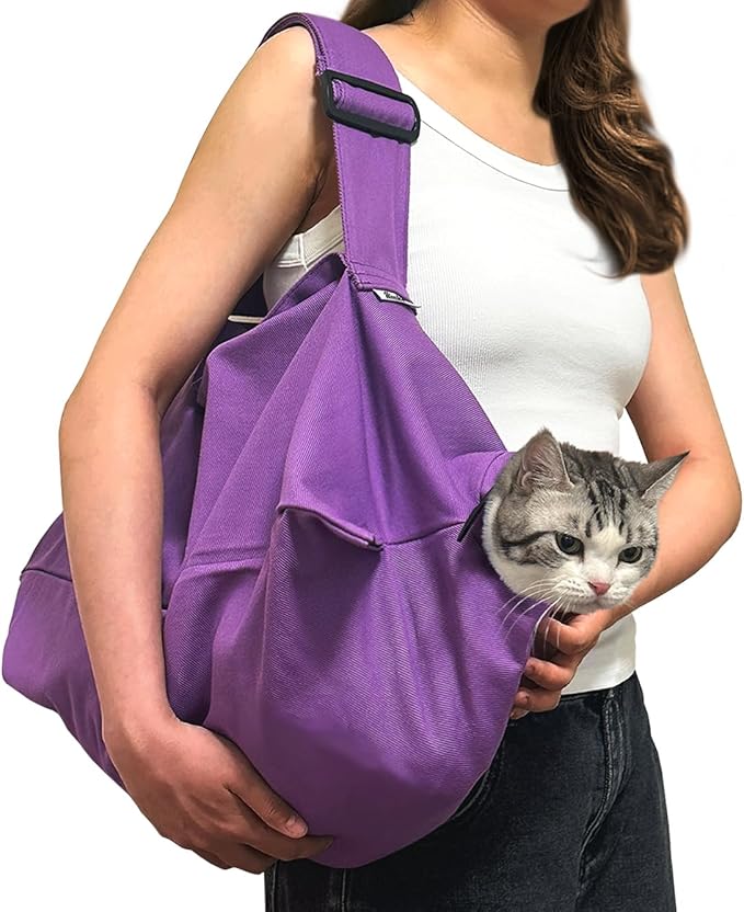 Cat Carrier Pouch for Small Cats Under 10 lbs, Soft Cat Carrier with Upgraded Adjustable Strap, Durable Cotton Cat Bag for Nail Trimming, Medication & Vet Visits – Lavender