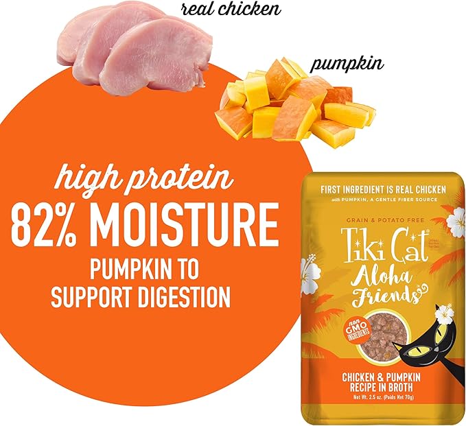 Tiki Cat Aloha Friends Wet Cat Food, Chicken & Pumpkin, 2.5 oz. Pouch (12 Count)