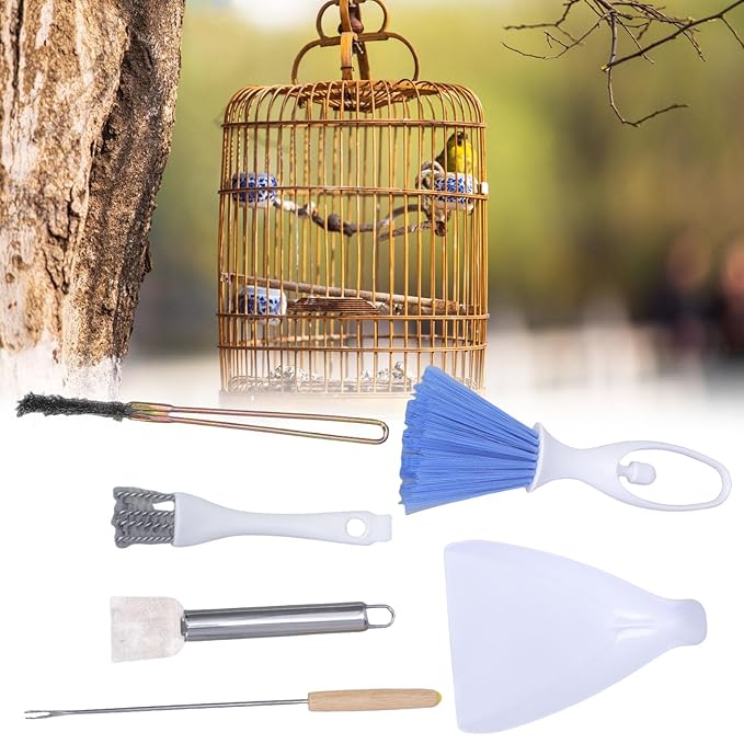 5Pcs Bird Cage Kits Stainless Steel Tool Brush for Excrement and Dirt Removal for Small Pet