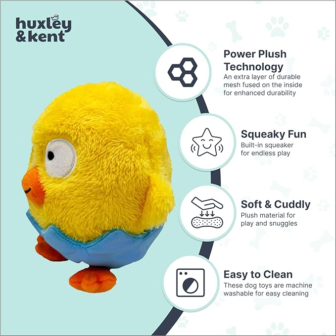 Huxley & Kent Funny Dog Toy w/Squeaker – Power Plush Squeaky Dog Toys for Small, Medium & Large Dogs – Soft Stuffed Animal for Indoor Play & Fetch - Chick-a-Dee, Small