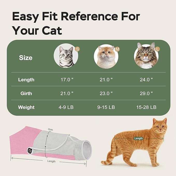 Cat Wrap for Cutting Nails, Self-Adhesive Cat Nail Clipping Restraint Bag, Anti-Scratch Cat Grooming Wrap Swaddle for Meds, SubQ Fluids, Ear Cleaning, Teeth Brushing & Vet Visits,Pink,S