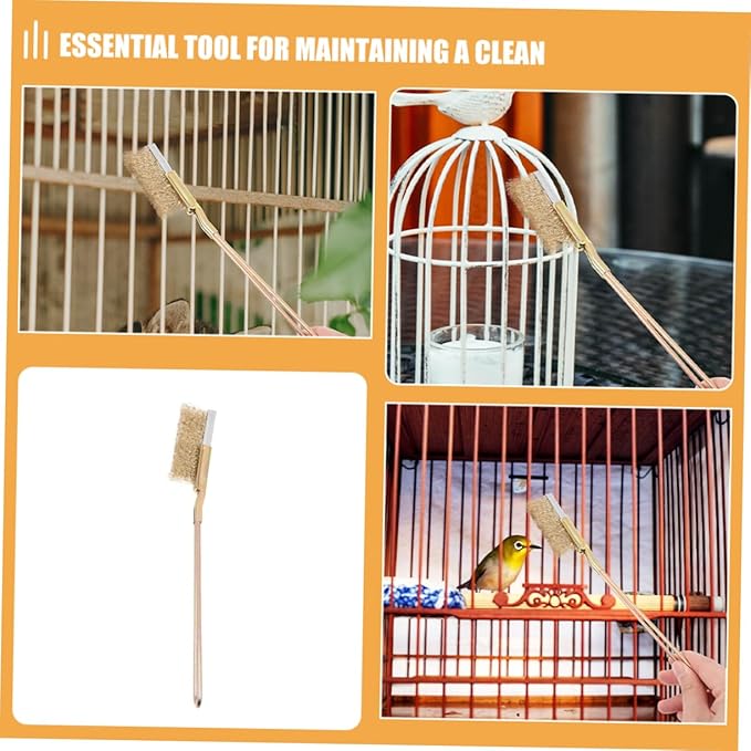 1set Bird Cage Brush Ergonomic Handle Cleaning Tool with Steel and Copper Bristles for Deep Cleaning Cages Grates Feeders and Accessories