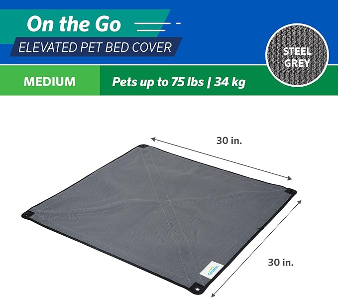 Coolaroo On The Go Cooling Elevated Dog Bed Replacement Cover, Portable for Travel & Camping, Collapsible for Storage, Medium, Steel Grey