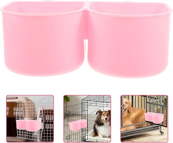 Pet Hanging Crate Bowl Double Feeding Water Food Feeder Cup Removable Pink Suitable for Small Dogs Cats Puppies Bird Cage Accessory