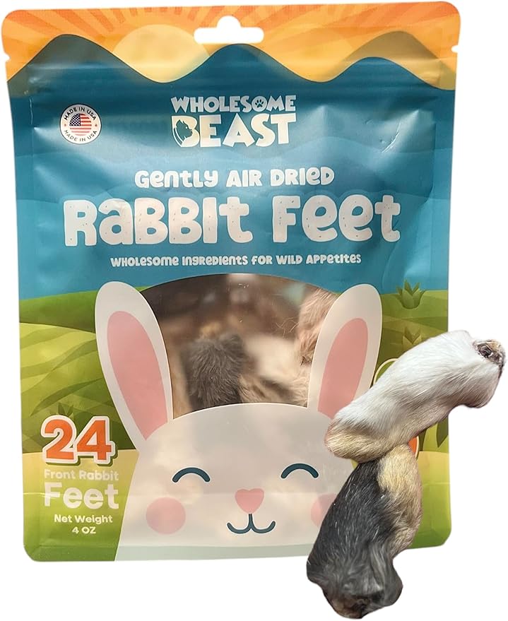 Rabbit Feet for Dogs & Cats - Air Dried Rabbit Feet Dog Treats - Made in USA - Rabbit Front Feet for Cats & Dogs - Whole Rabbit Feet with Fur for Dogs - Rabbit Feet Pet Treats- 24 Count