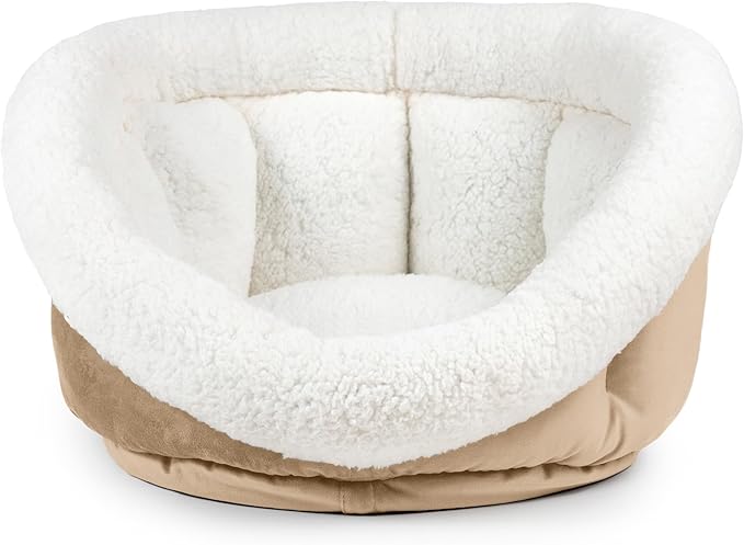 Sherry Kline Small Cuddler Cup Pet Bed: Cozy Retreat with Deep Cushioning, Secure & Snug Space for Nap or Lounge, Easy in 'n' Out Access, Polyester Fiber, Round Shape (Taupe)