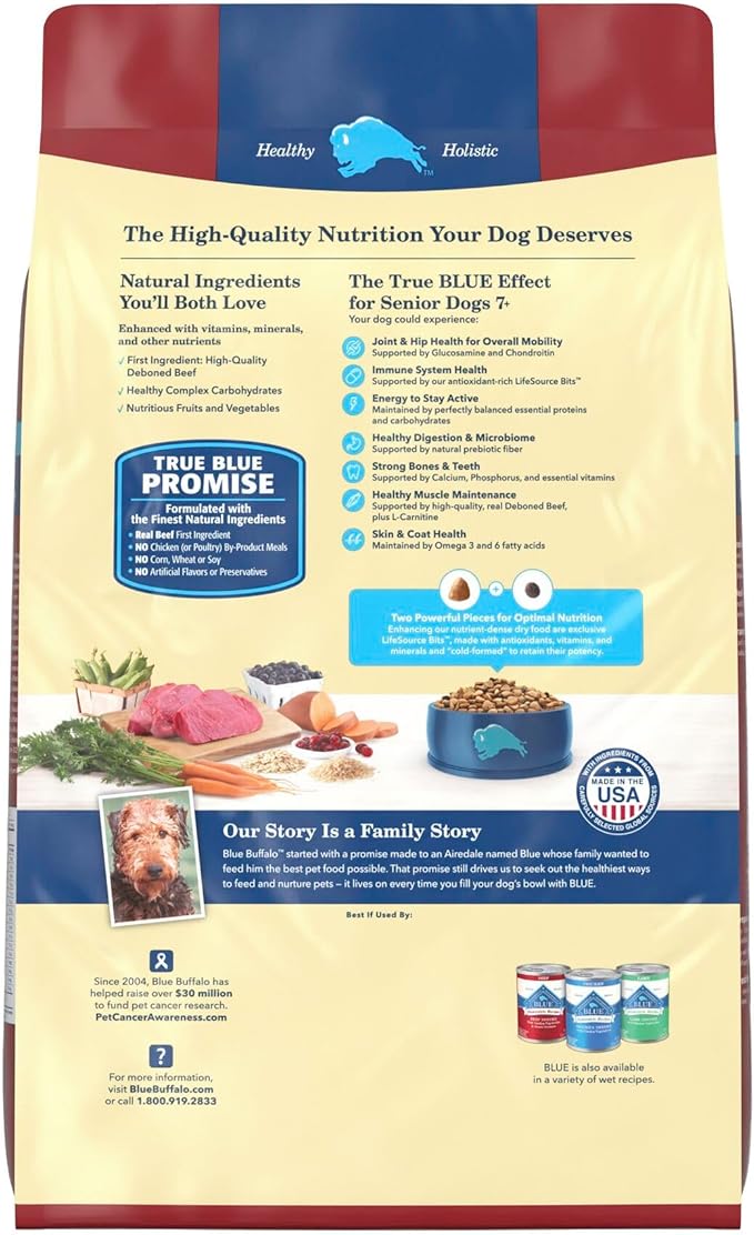 Blue Buffalo Life Protection Formula with LifeSource Bits, Senior 7+ Dry Dog Food, Beef and Brown Rice Recipe, Natural Food for Dogs, 15 lb. Bag