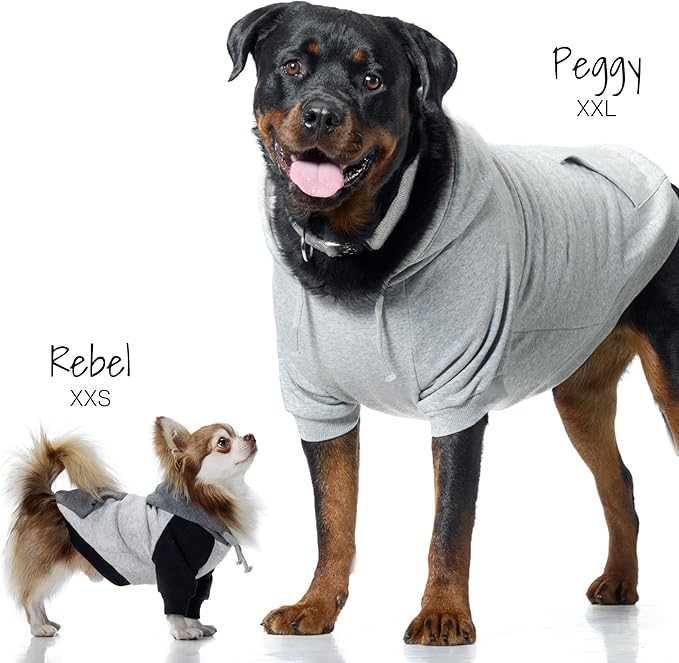 Pet Passion Rocky II - The Extra Comfy Hoodie, Organic Cotton and Recycled Poly Dog Hoodie Pet Coat Sweater for Small, Medium, Large Dogs, Black, XXX-Small (up to 5lbs)