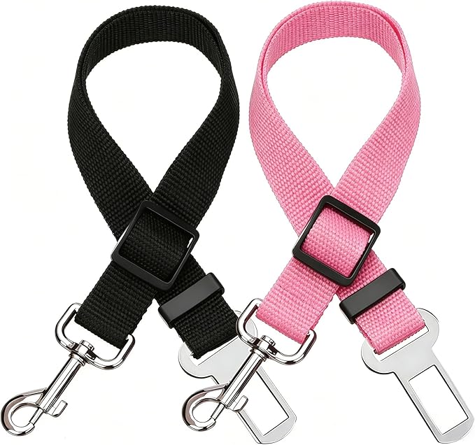 Elisel Elisel 2 Packs Adjustable Length Pet Dog Cat car seat Belt Pet seat Belt Pet Accessories for Dogs Cats and Pets (Black Pink)