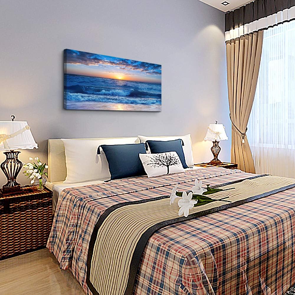 canvas wall art for living room Blue Ocean Sea sun landscape painting bathroom Wall Decor Ready to Hang for Home Decorations office family bedroom kitchen Works canvas Prints pictures 20" x 40"inch