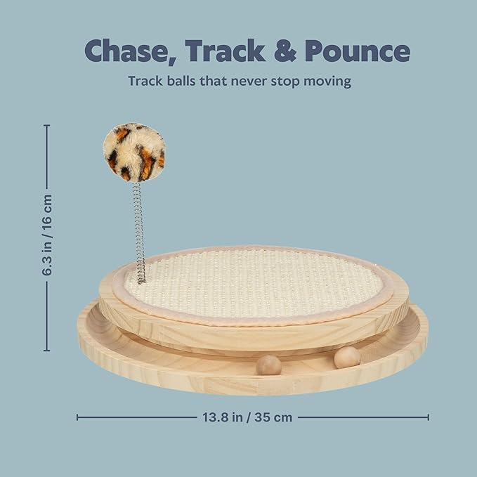Trixie Cat Scratching Pad with Track Balls & Spring Toy | 3-in-1 Interactive Wooden Scratcher, Sisal Pad, Ball Track with Bell, Mental Stimulation & Exercise for Indoor Cats