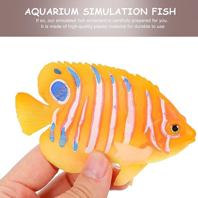 Ipetboom Silicone Artificial Angelfish Aquarium Fish Tank Decoration Floating Simulation Fish Ornament for Tropical Aquatic Landscaping 3.5X2.6X1.2 Inch