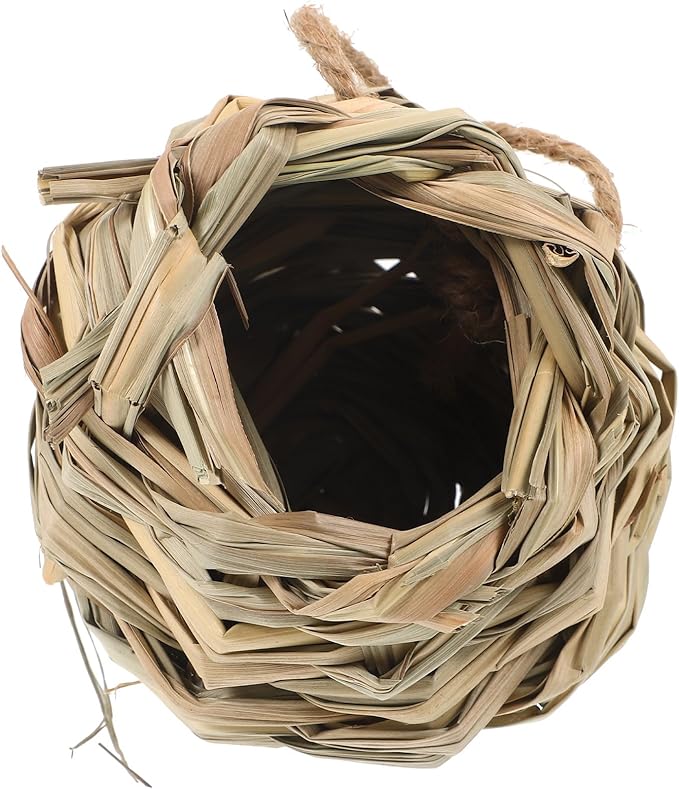 Mipcase Hand-Woven Straw Hamster Hideout and Bird Nest Small Animal Shelter Natural Straw Hut for Hamsters and Birds Cage Accessory Habitat