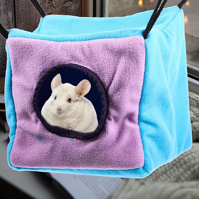 Beaupretty Small Animal Double-Layer Hanging Cube Hammock Cage with Cotton Bed, Warm Hideout for Hamsters, Squirrels, Sugar Gliders, and Birds, Cage Accessory for Small Pets