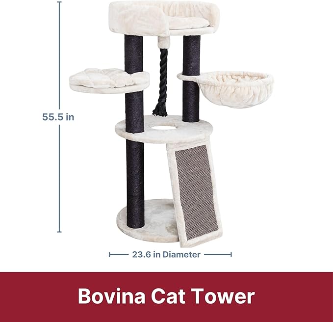 TRIXIE Bovina Cat Tower for Large Cats, Hammock, Climbing Ramp, Sturdy Play Rope, Padded Platforms 55.5 in. Tall