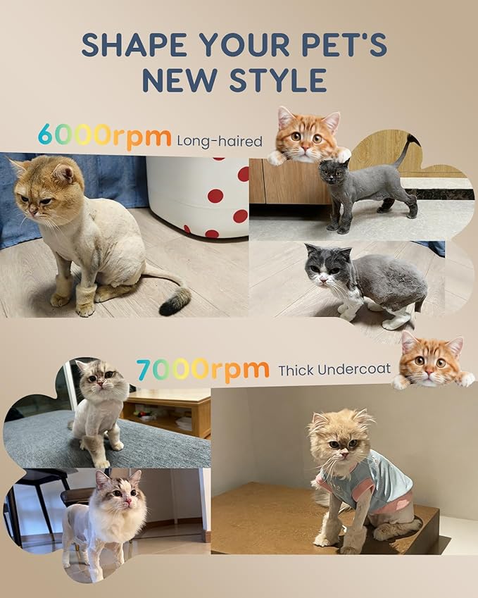 Cat Clippers for Matted Long Hair, Quiet Cat Grooming Kit 2-Speed Cordless Rechargeable Shaver HairTrimmer, Pet Clippers for Small,Large Dogs & Animals (Black)