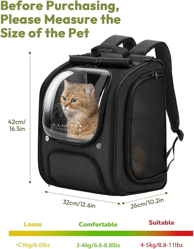 Pecute Cat Backpack Carrier, Large Space Cat Bubble Backpack, Breathable Cat Carrier, Shaded Dog Backpack Carrier, Ergonomic 3D Design for Travel, Hiking, Walk, Suitable for Shopping, Car, Vet, Black