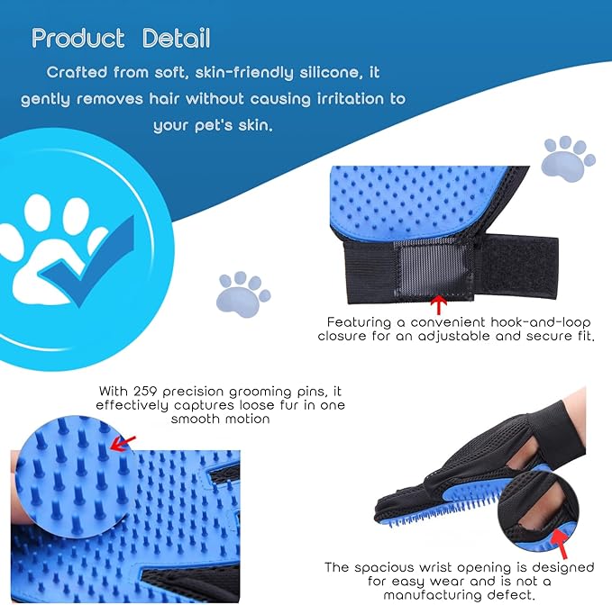 Pet Grooming Gloves (2 Pack) for Dogs & Cats – Deshedding Hair Remover Mitts with Soft Silicone Massage Bristles – Dual-Sided Grooming & Bathing Gloves for Long & Short Hair Pets