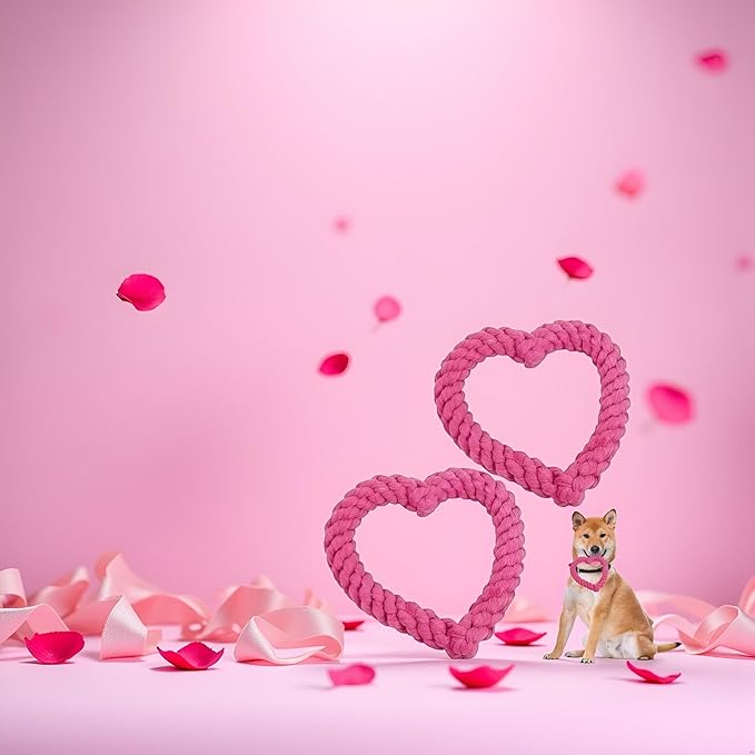 2Pcs Pink Cute Dog/Cat Chew Toys, Dog Toys for Chewers, Heavy Duty Dental Dog Rope Toy for Dogs, Creative Love Heart Shaped Interactive, Girl Puppy