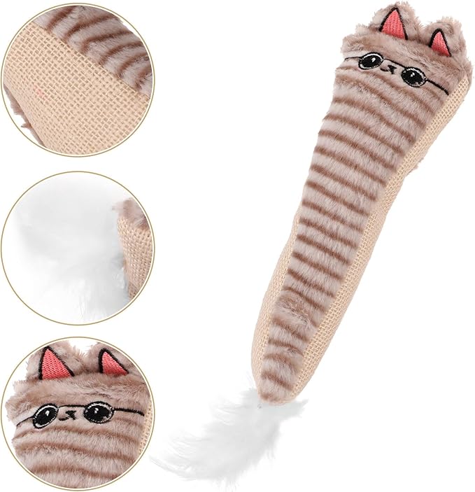 Abaodam Plush Catnip Cat Teething Chew with Crinkle Paper Sisal Sound Interactive Indoor for Cats Gray Animal Shape