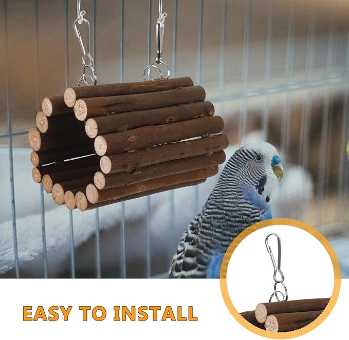 Mipcase Wooden Parrot Swing Bird Tunnel with Hanging Hook, Natural Wood Interactive Cage for Small Parrots and Birds, Small Size Climbing Chew for Birdcage Accessories