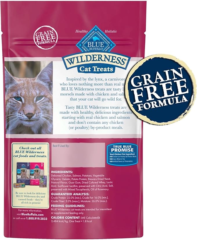 Blue Buffalo Wilderness Grain Free Soft-Moist Chicken & Salmon Cat Treats,2-oz. Bag,(Pack of 2)