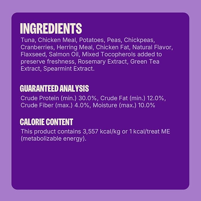 Wellness Kittles Crunchy Cat Treats, All Lifestages, Kitten to Senior, Natural, Grain Free, Tuna and Cranberry Flavor, 2 oz Bag