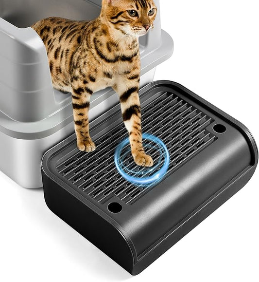 Cat Litter Box Step, Cat Litter Ramp Mat with Filter Function for Self-Cleaning Litter Box, Easy to Clean, Cats Pedal Step Stool Ideal for Kitten & Elderly Cats (Black)