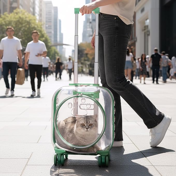 Portable Pet Carrier Trolley Box - Ventilated PC Travel Carrier with Silent Shock-Absorbing Wheels, Telescopic Handle for Cats, Small Dogs, Puppies - Outdoor Hiking, Camping, Car & Airline A