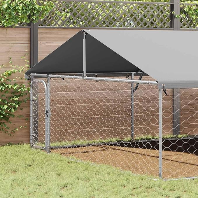 vidaXL Outdoor Dog Kennel Silver Galvanized Steel Large Sturdy