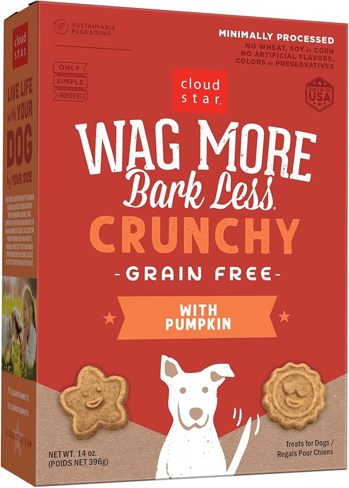 Cloud Star Wag More Bark Less - Dog Treats - Crunchy Biscuits - Grain Free Pumpkin - 14 oz Box