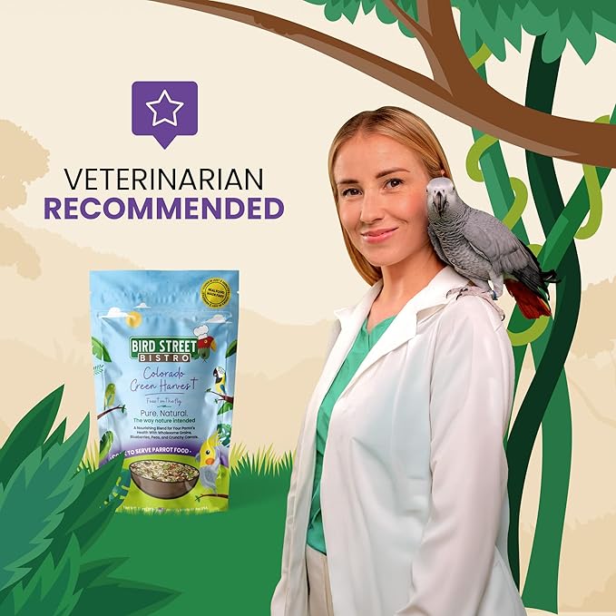 Bird Street Bistro Parrot Food - Parrot Food - Cooks in 3-15 min w/Natural Whole Grains, Legumes, Non-GMO Fruits, Vegetables & Health-Oriented Spices.