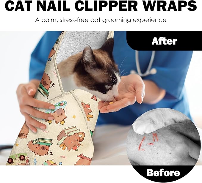 27.6"Cat Grooming Wrap, Self Adhesive Cat Wrap for Cutting Nails, Anti-Escape Calming Cat Swaddle Wrap for Medicine Ear Cleaning, Anti-Scratch Cats Burrito Restraint Blanket, Pet Tool (6-10 lbs)
