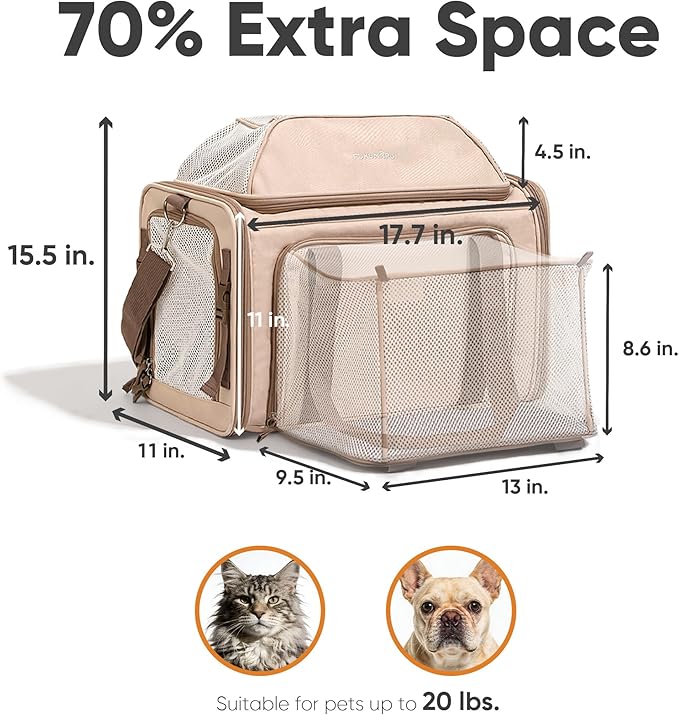 FUKUMARU Expandable Pet Carrier for Cat, 18x11x11 Large Cat Carrier Soft, Collapsible Airline Approved Dog Carrier, Ventilate Cat Travel Carrier with Durable Mesh, Escape-Proof Small Dog Carrier, Pink