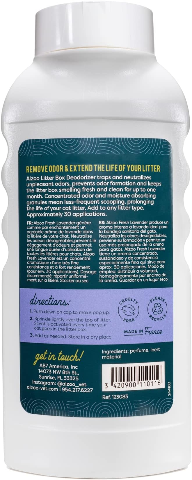 ALZOO Cat Litter Deodorizer, Concentrated Granules Absorb & Help Neutralize Odors, 100% Plant-Based Active Ingredients, Up To 30 Uses, Fresh Lavender Scent, 26.6 Oz., Pack of 2