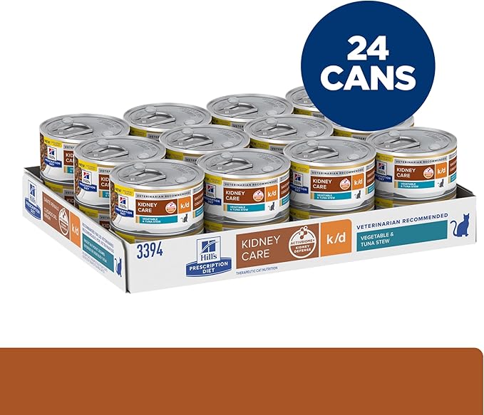 Hill's Prescription Diet k/d Kidney Care Wet Cat Food, Vegetable & Tuna Stew, 2.9 oz. Cans, 24-Pack