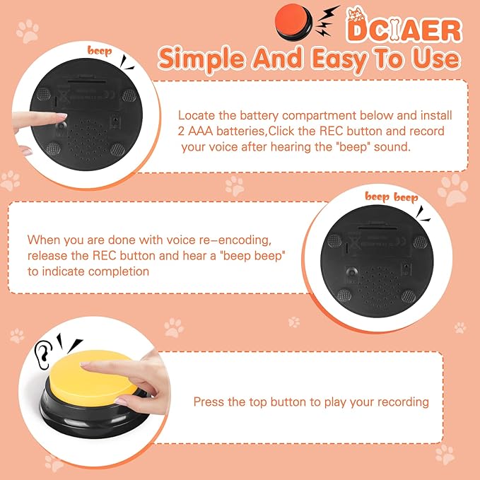 Dog Buttons for Communication,Talking Buttons for Dogs,6 Recordable Sound Buttons + 24 Scene Patterns + 1 Dog Button Mat+ 12 AAA Batteries，30 Seconds Dog Buttons for Pet Sound Training Toy