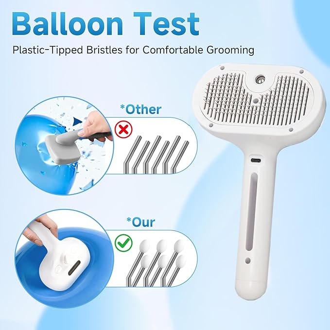 2026 Fresh Fur Shower Brush, 3 in 1 Pet Steam Brush, Spray Hair Removal Comb for Cats ＆ Dogs - Deshedding＆ Grooming (White)