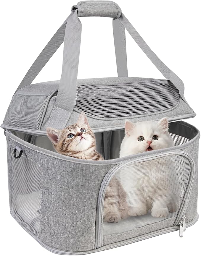 Premium Cat Carrier for Pets Up to 20 Lbs, Cat Travel Bag Soft-Sided Backpack Pet Carriers with Padded Shoulder Strap, Dog Carrier for Small Dogs Puppy Carry Airline Approved, Gray