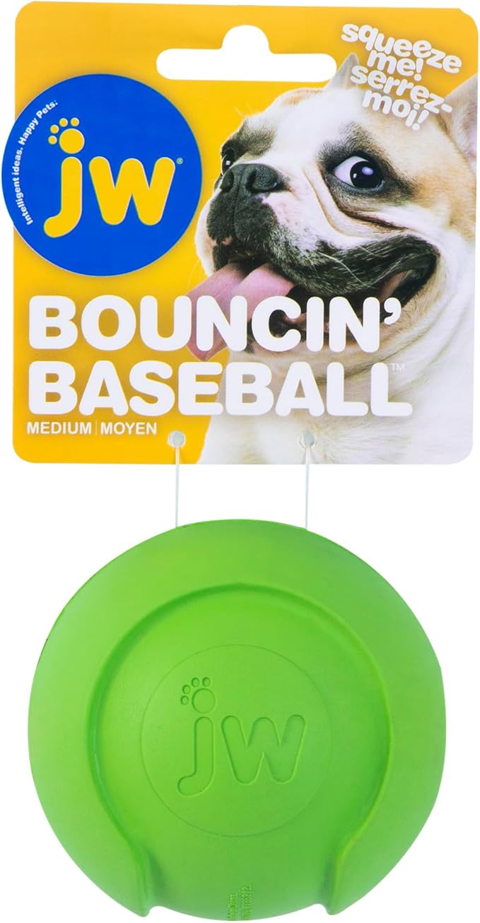JW Pet Company iSqueak Bouncin' Baseball Dog Toy, Medium (Colors Vary)