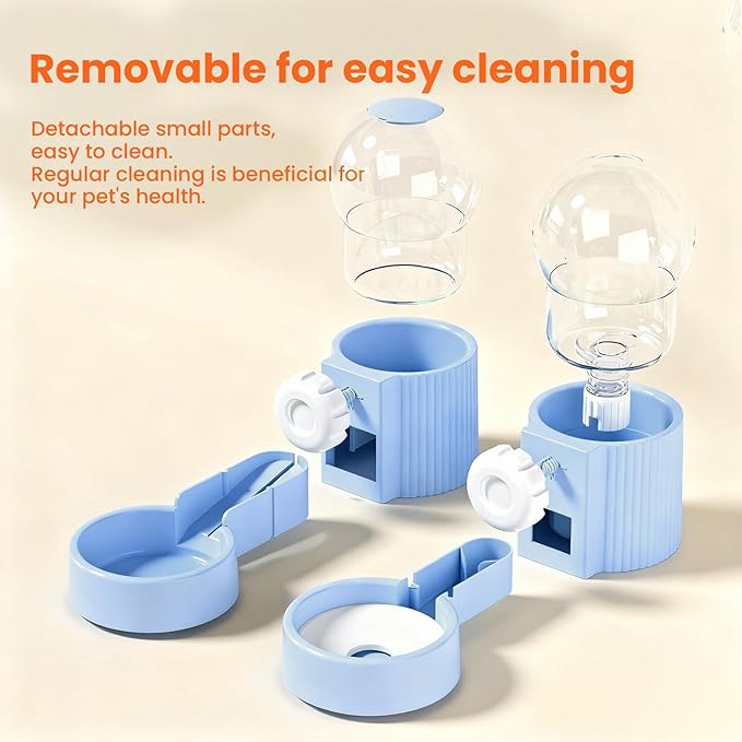 38oz Hanging Automatic Food Water Dispenser, Large Capacity Gravity Rabbit Water Dispenser and Feeder Set, for Bunny Guinea Pig Chinchilla Ferret Cage Accessories (Blue)