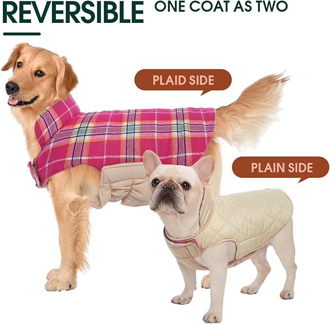 Kuoser Warm Dog Coat, Waterproof Dog Jacket for Extra Large Dogs, Adjustable Durable XL Doggie Winter Coat Reversible Cozy Puppy Cold Weather Apparel from Small to Large Breed, Rose XL