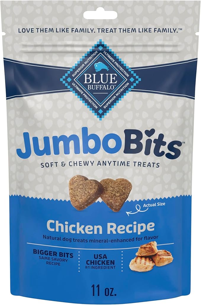 Blue Buffalo Jumbo Bits, Soft & Chewy Anytime Treats, Chicken Recipe, Natural Dog Treats Mineral Enhanced for Flavor, 11 oz. Bag