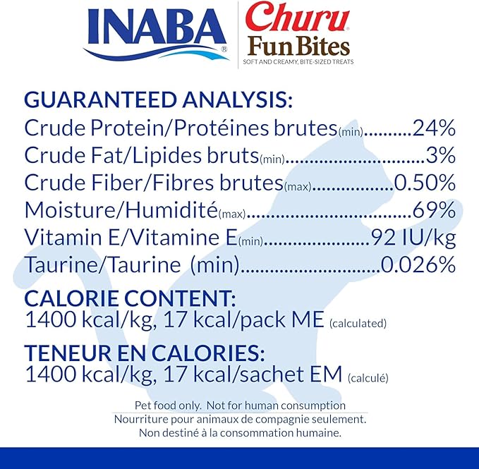INABA Churu Fun Bites for Cats, Soft & Chewy Baked Chicken Wrapped Filled Cat Treats with Taurine, 0.42 Ounces Each Tetra, 9 Tetras (3 per Bag), Tuna Recipe
