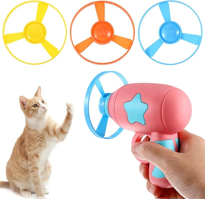 Alipis Interactive Cat Toy Flying Disc Launcher Set with 3 Durable Flying Discs Outdoor and Indoor Play for Cats and Kids Fun Exercise