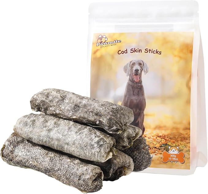 Pawmate Dog Treats Natural Cod Skin Rolls, Rawhide-Free Chewy Fish Skin Dog Chews for Medium Large Breeds, One-Ingredient Healthy Training Treats Rich in Omega3 & Protein, 10.6 oz