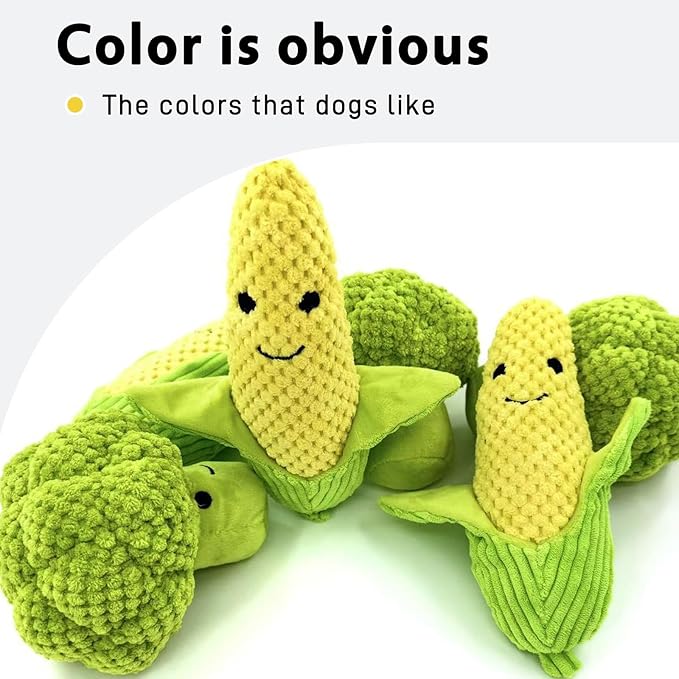 Broccoli & Corn Plush Pet Squeak Toys - Soft Plush with Squeaker, Cotton Filling, Portable Chew Toys for Small & Medium Dogs (Corn)
